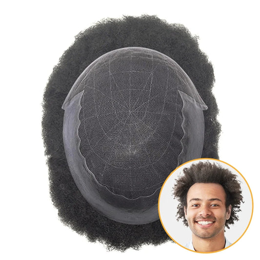 James- AFRO Man Weave Unit - Premium Swiss Lace Base with PU Sides & Back for Natural Afro Curls”